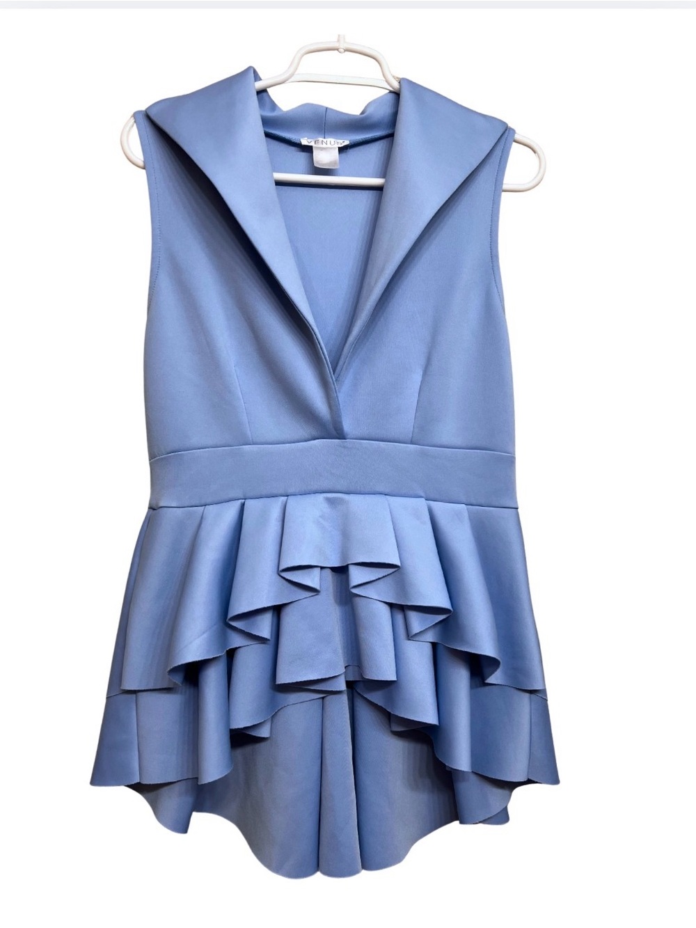Venus Pastel Blue Sleeveless Ruffle Peplum Top